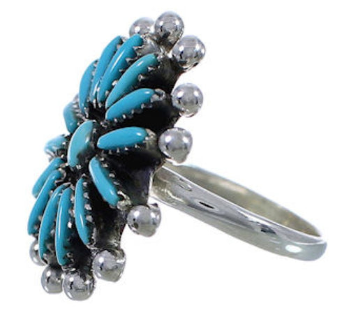 Silver Southwestern Needlepoint Turquoise Ring Size 4-1/2 AX87504