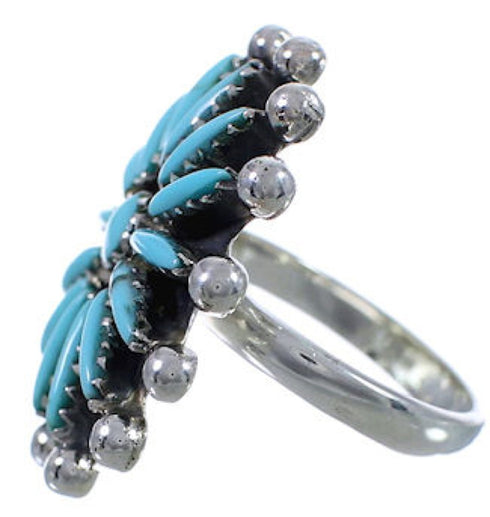 Turquoise Southwestern Silver Needlepoint Ring Size 5-1/2 AX87519