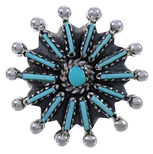 Turquoise Silver Needlepoint Southwest Ring Size 6-3/4 WX34613