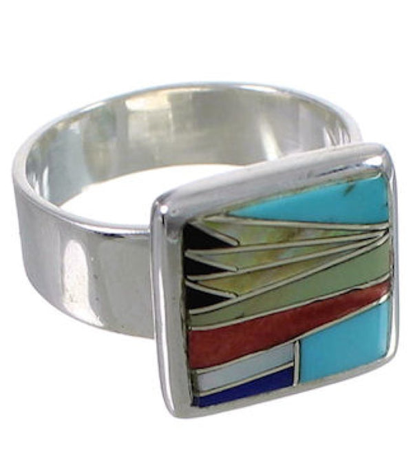 Sturdy Multicolor Inlay Sterling Silver Ring Size 6-3/4 WX39847