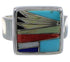 Sturdy Multicolor Inlay Sterling Silver Ring Size 6-3/4 WX39847