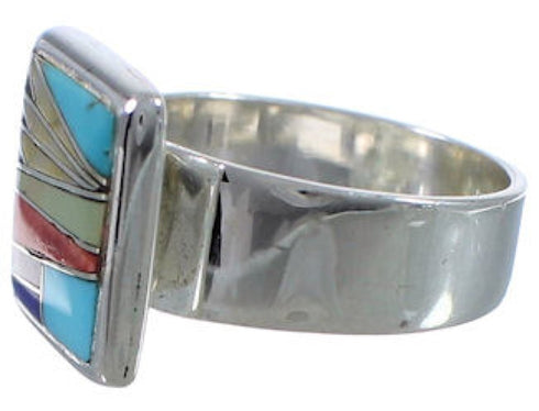 Sturdy Sterling Silver And Multicolor Inlay Ring Size 5-3/4 WX39782