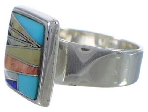Heavy Multicolor Inlay Sterling Silver Ring Size 8-1/2 WX39860