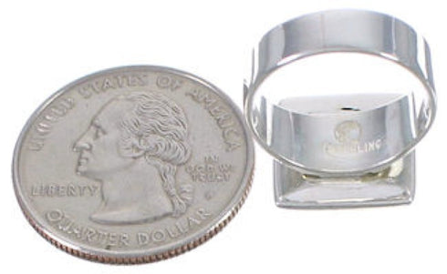 Heavy Multicolor Inlay Sterling Silver Ring Size 8-1/2 WX39860