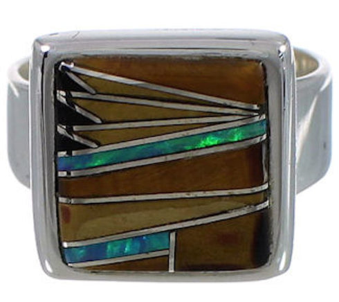 Well-Built Sterling Silver Multicolor Inlay Ring Size 8-3/4 WX39889