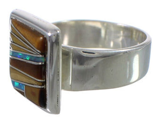 Well-Built Sterling Silver Multicolor Inlay Ring Size 8-3/4 WX39889