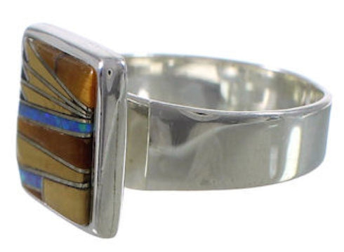 Well-Built Multicolor Inlay Silver Ring Size 7-3/4 WX39904