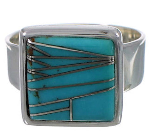Sturdy Silver And Turquoise Inlay Ring Size 7-1/4 WX40101