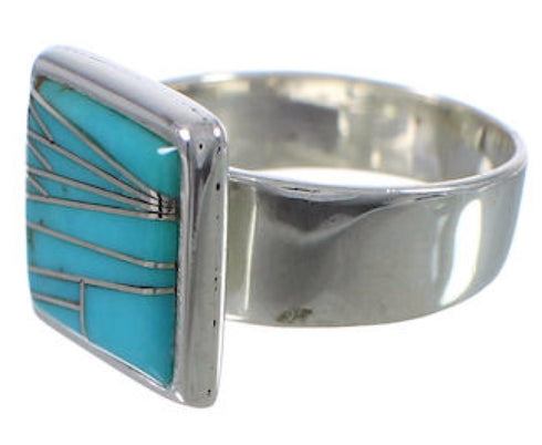 Sturdy Silver And Turquoise Inlay Ring Size 7-1/4 WX40101