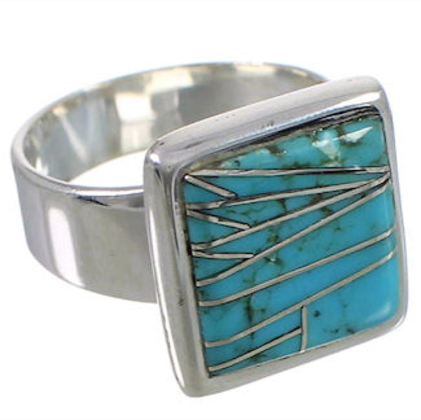 Substantial Turquoise Inlay Sterling Silver Ring Size 7-3/4 WX40621