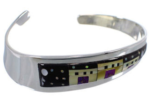Silver Multicolor Native American Design Cuff Bracelet RS52312