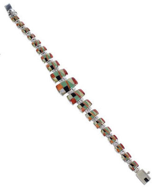 Multicolor Inlay Sterling Silver Whiterock Link Bracelet RS46044