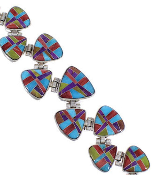 Whiterock Turquoise Multicolor Silver Jewelry Link Bracelet AS29600