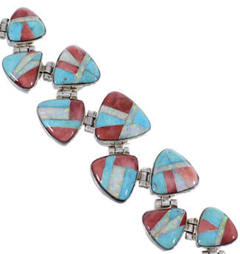 Turquoise Opal Red Oyster Shell Whiterock Link Bracelet HS32974