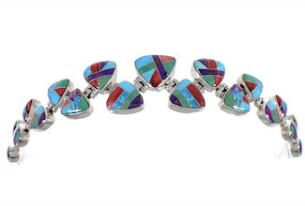 Turquoise Multicolor Silver Whiterock Link Bracelet Jewelry HS32972