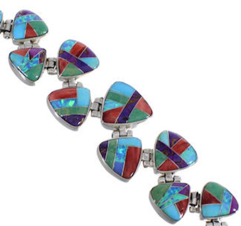 Turquoise Multicolor Silver Whiterock Link Bracelet Jewelry HS32972