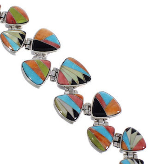 Turquoise Multicolor Sterling Silver Whiterock Link Bracelet AS29608