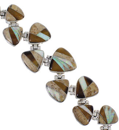 Multicolor Tiger Eye Sterling Silver Whiterock Link Bracelet AS29595