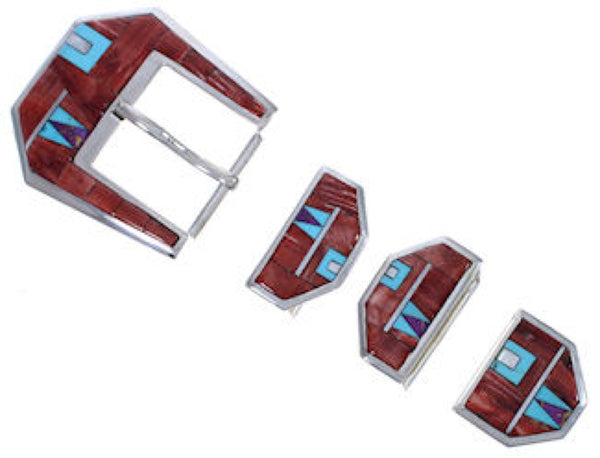 Turquoise Multicolor Inlay Sterling Silver Ranger Belt Buckle NS40199