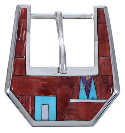 Turquoise Multicolor Inlay Sterling Silver Ranger Belt Buckle NS40199