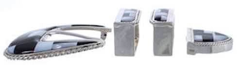 Silver Mother Of Pearl Black Jade Ranger Belt Buckle Jewelry DS55314