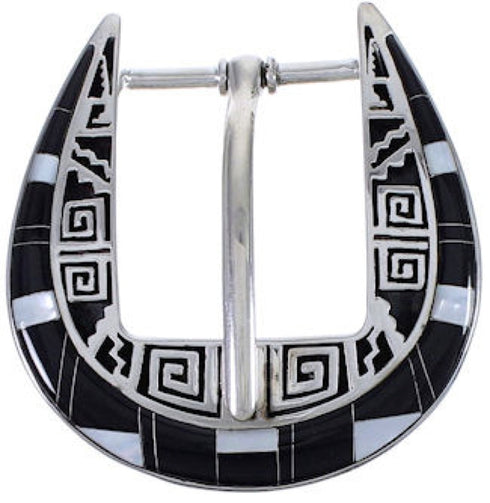 Sterling Silver Black Jade Mother Of Pearl Ranger Belt Buckle NS40210