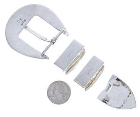 Sterling Silver Black Jade Mother Of Pearl Ranger Belt Buckle NS40210