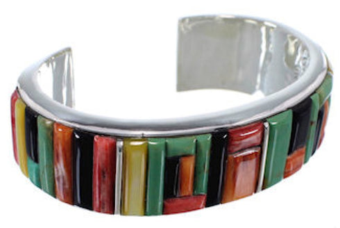 Sterling Silver Turquoise Multicolor Inlay Whiterock Bracelet NS39298