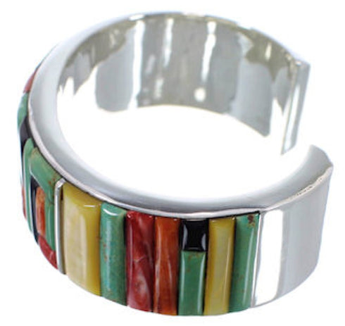 Sterling Silver Turquoise Multicolor Inlay Whiterock Bracelet NS39298