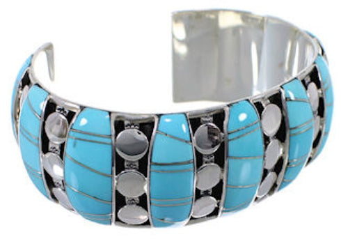 Genuine Sterling Silver Turquoise Inlay Heavy Cuff Bracelet MX27416