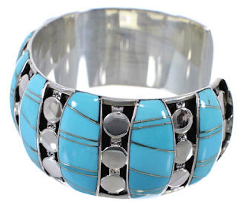 Genuine Sterling Silver Turquoise Inlay Heavy Cuff Bracelet MX27416