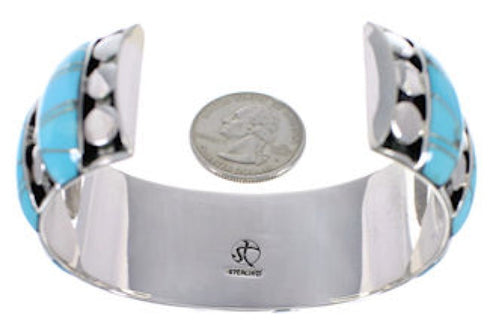 Genuine Sterling Silver Turquoise Inlay Heavy Cuff Bracelet MX27416