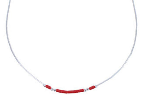 Hand Strung Liquid Silver And Coral 16" Necklace Jewelry LS37C