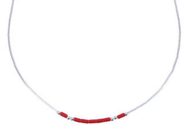 Hand Strung Liquid Silver And Coral 16" Necklace Jewelry LS37C