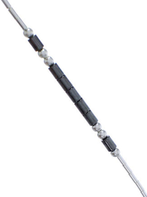 Hand Strung Liquid Silver & Hematite 16" Necklace Jewelry LS37H