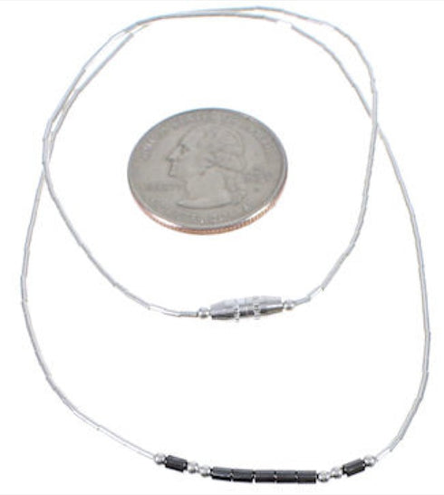 Hand Strung Liquid Silver & Hematite 16" Necklace Jewelry LS37H
