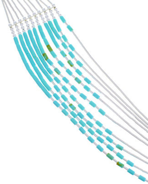 Hand Strung Liquid Silver Green Turquoise Waterfall Necklace LS147GT