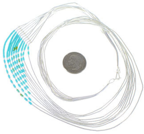 Hand Strung Liquid Silver Green Turquoise Waterfall Necklace LS147GT