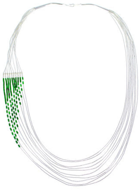 Hand Strung Liquid Sterling Silver Malachite Waterfall Necklace LS147M