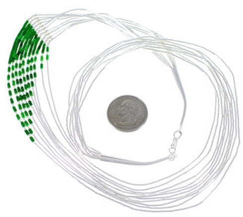 Hand Strung Liquid Sterling Silver Malachite Waterfall Necklace LS147M