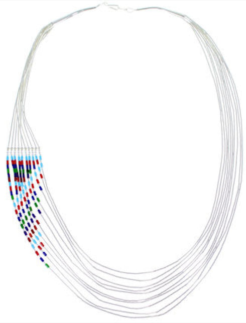 Hand Strung Liquid Silver Multicolor Waterfall Necklace LS147MC