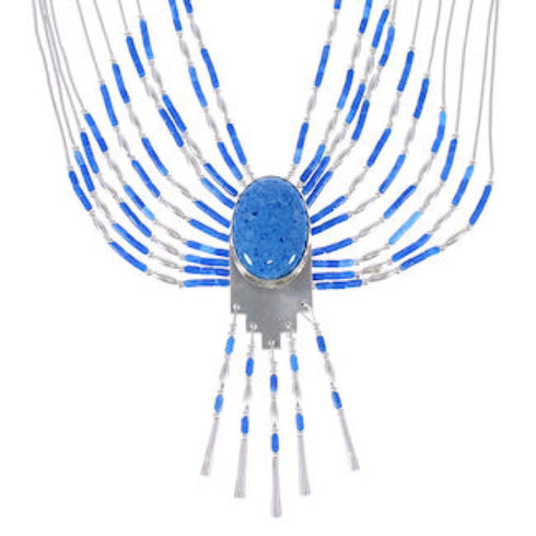 Hand Strung Liquid Silver & Denim Lapis Peacock Necklace PEACOCKD