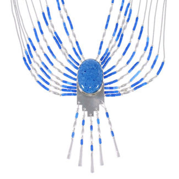 Hand Strung Liquid Silver & Denim Lapis Peacock Necklace PEACOCKD