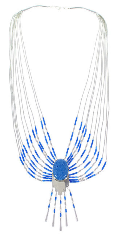Hand Strung Liquid Silver & Denim Lapis Peacock Necklace PEACOCKD