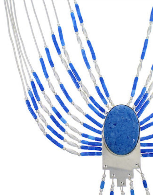 Hand Strung Liquid Silver & Denim Lapis Peacock Necklace PEACOCKD