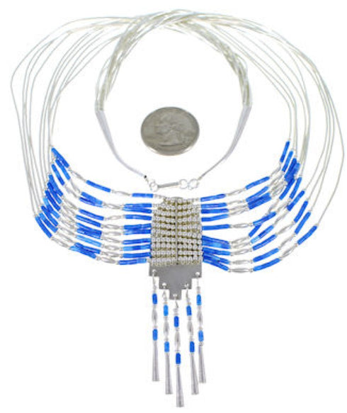 Hand Strung Liquid Silver & Denim Lapis Peacock Necklace PEACOCKD
