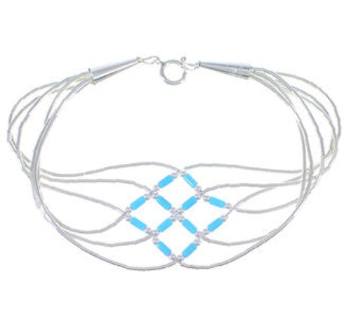 Liquid Silver Blue Turquoise Basket Weave Bracelet LS179BT