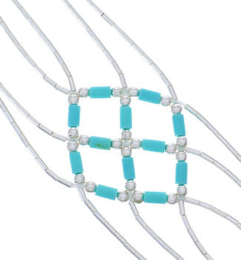 Liquid Silver Green Turquoise Basket Weave Bracelet LS179GT