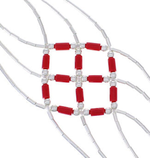 Hand Strung Liquid Sterling Silver Coral Basket Weave Bracelet LS179C