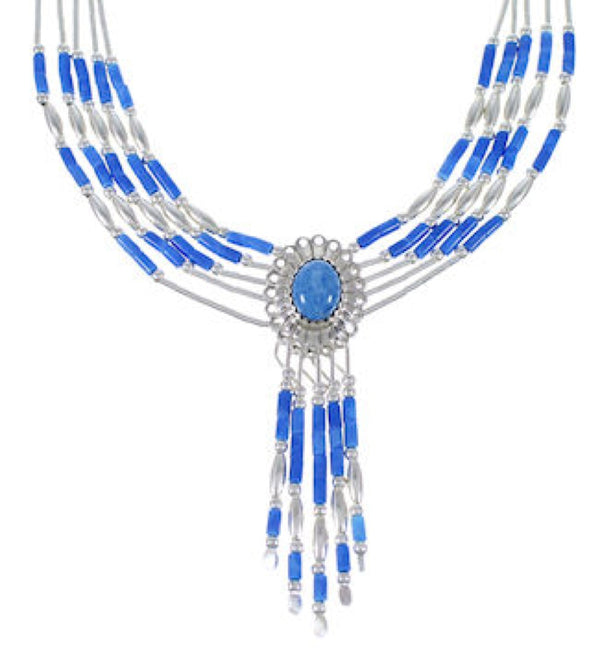 Liquid Silver Denim Lapis Concho Necklace Jewelry V6097